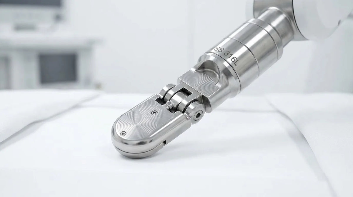 High-precision CNC-machined SS 316L surgical robot end-effector
